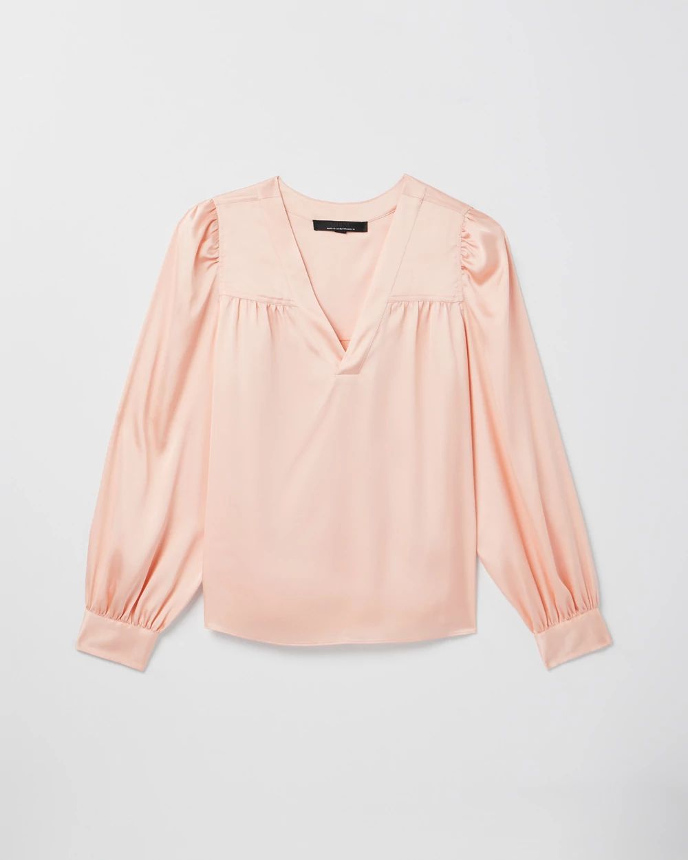 Long Sleeve Topstitch Satin Blouse