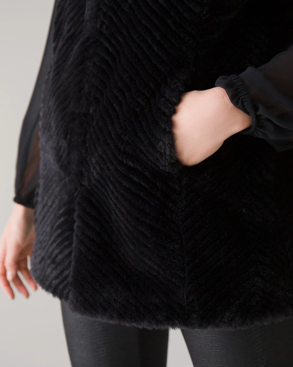 Chevron Textured Faux Fur Vest