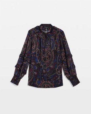 Jacquard Ruffle Sleeve Chiffon Blouse click to view larger image.