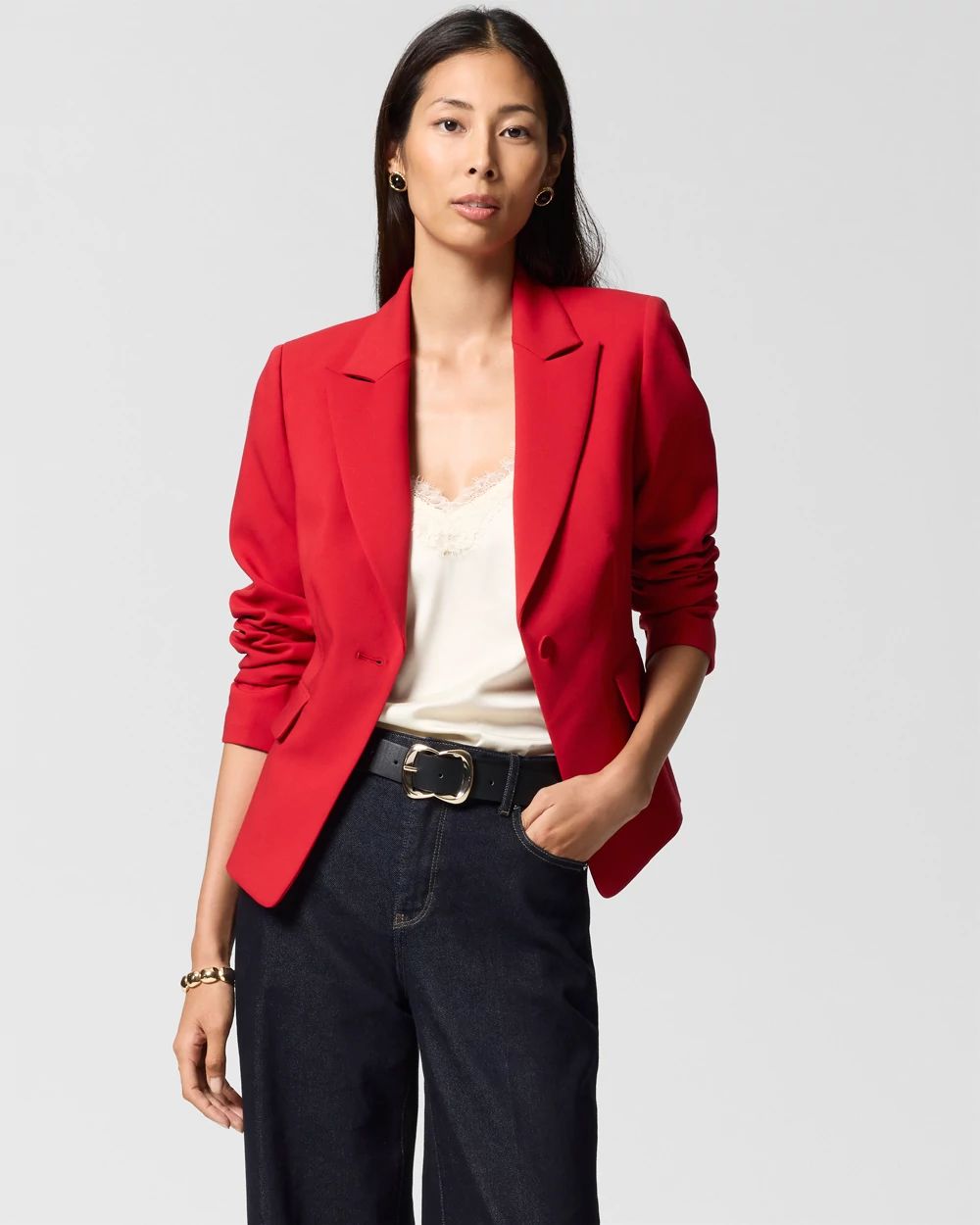 Luxe Stretch Cropped One-Button Blazer
