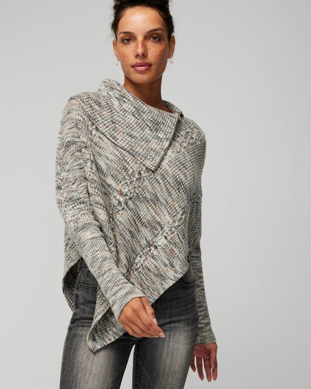 Zip Neck Marled Poncho