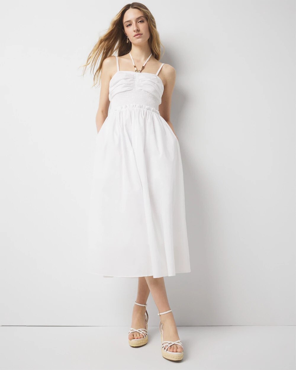 Cotton Poplin Halter Midi Dress