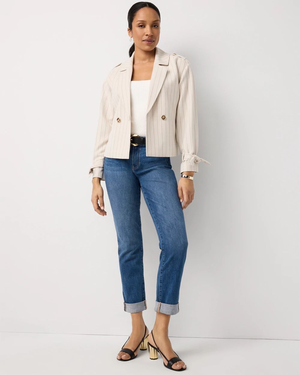 Pinstripe Trench Moto Jacket