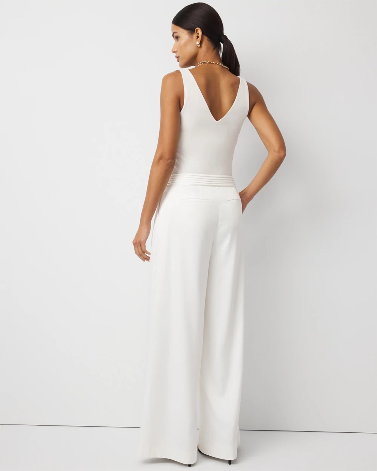 White House Black Market Satin Ultra Wide Leg Pants In White