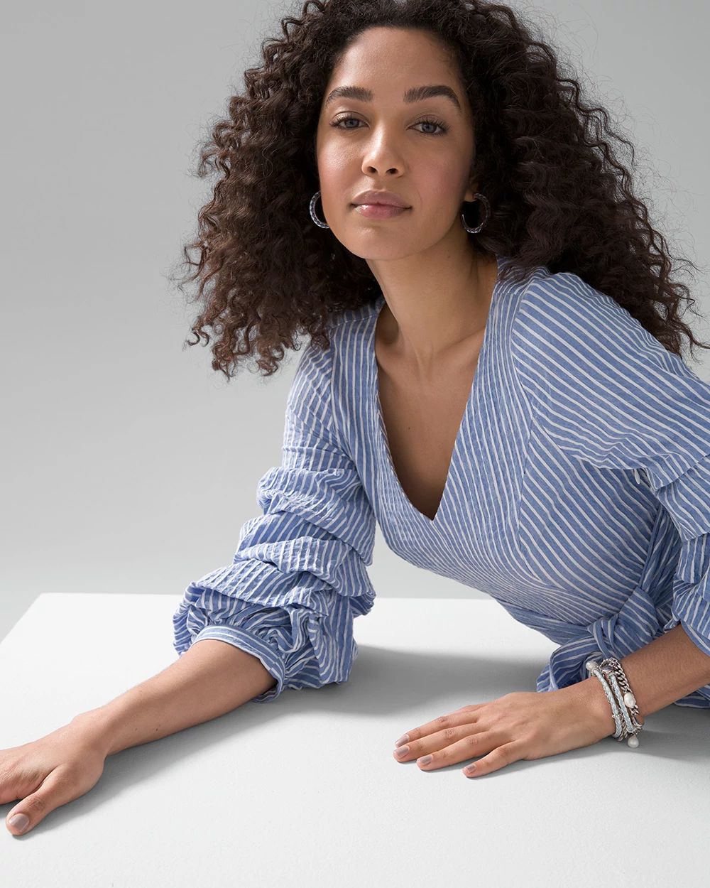 Ruffle Sleeve Seersucker Blouse