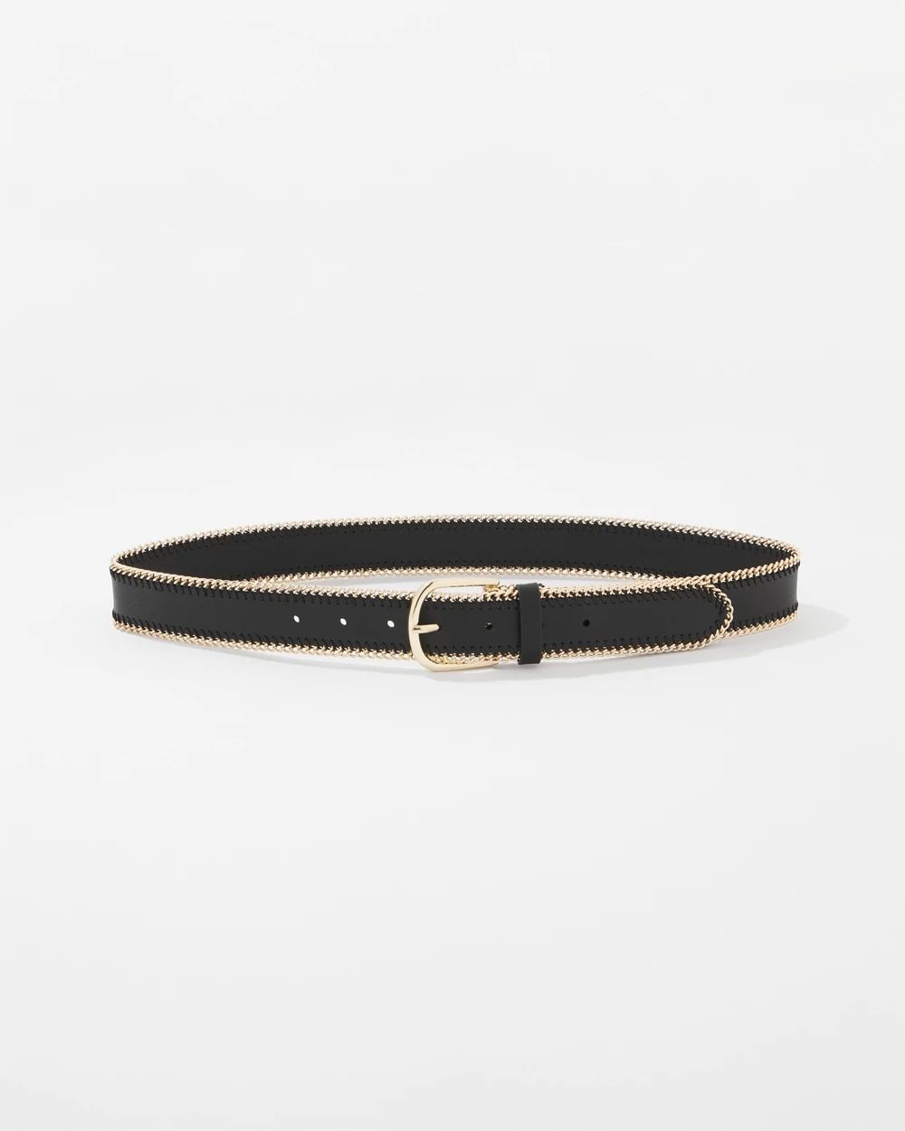 Faux Leather Belt with Chain Trim
