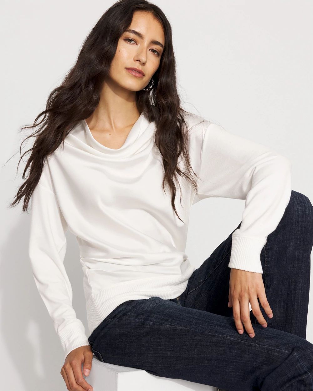 Petite Satin Mix Snit Top