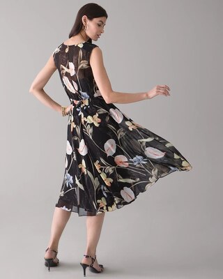 Sleeveless Floral Overlay Midi Dress