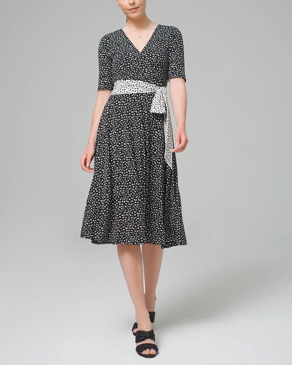 Petite Animal-Print Faux-Wrap Midi Dress