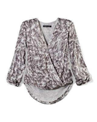 Feather Print Surplice Blouse