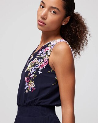 Sleeveless Smocked V-Neck Pleated Midi Dress