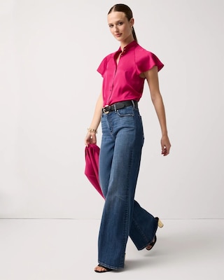 Flutter-Sleeve Satin Shirt click to view larger image.