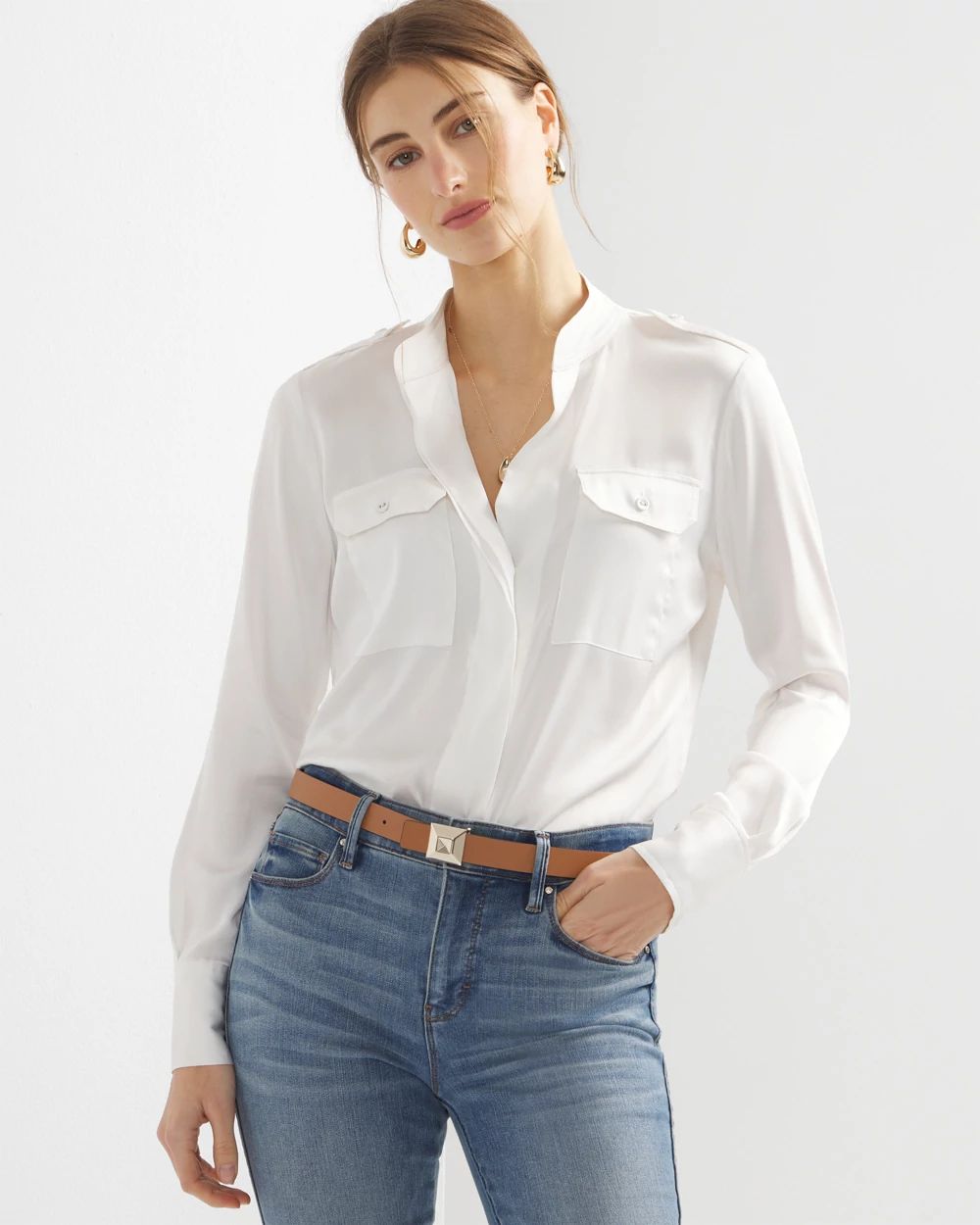 Long Sleeve Collar Pocket Shirt