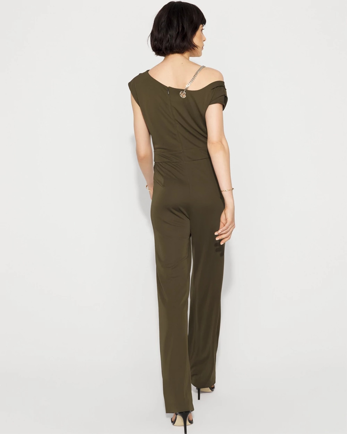 White House Black Market Petite One-shoulder Draped Jumpsuit In Green