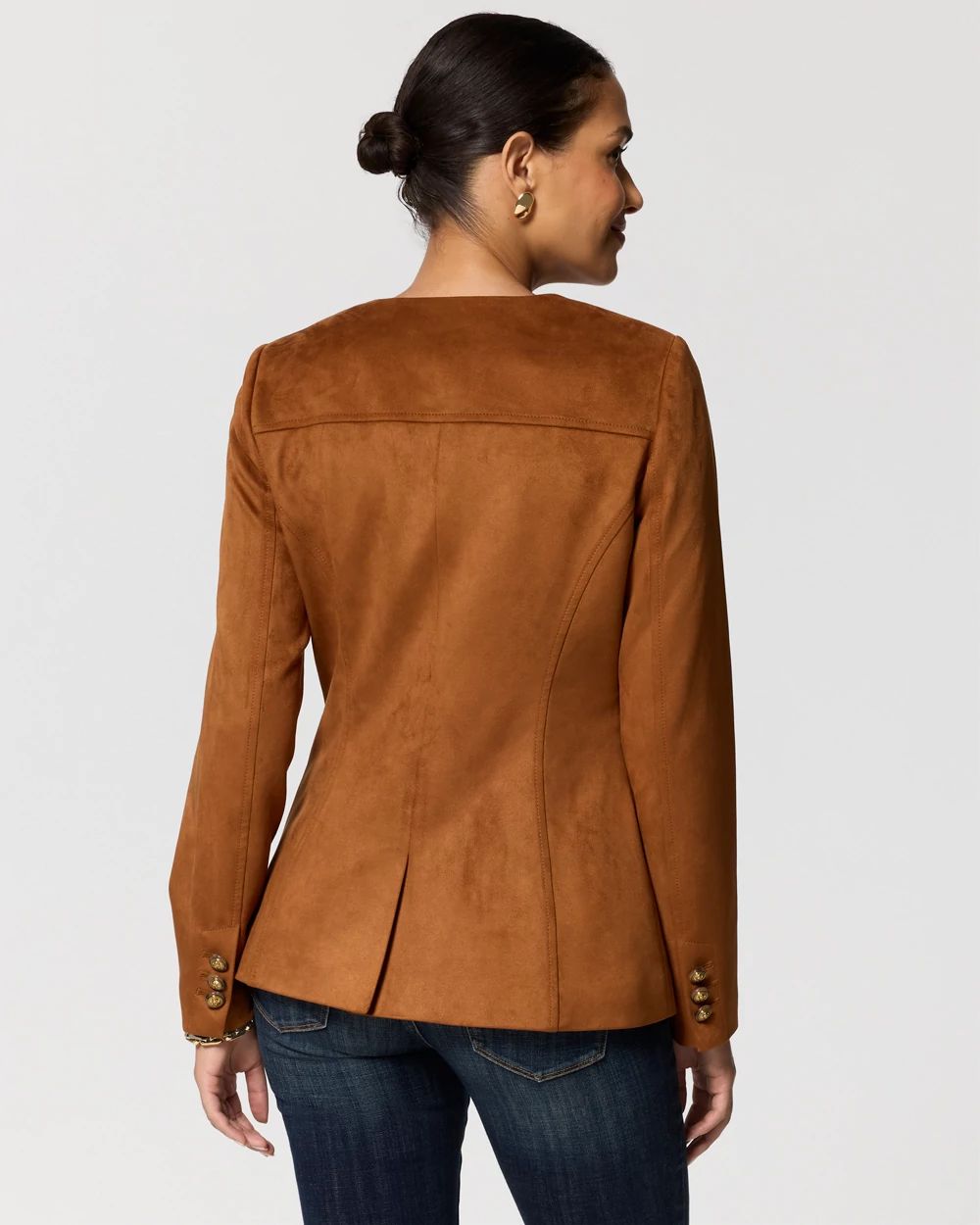 Faux Suede Collarless Jacket click to view larger image.