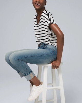 Mid-Rise  Stripe Slim Jeans click to view larger image.