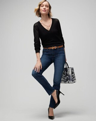 Long Sleeve Pointelle V-Neck Pullover