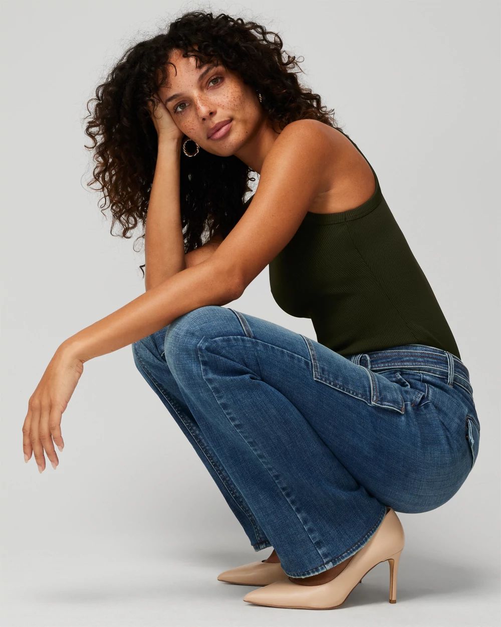 Petite High Rise Cargo Bootcut Jeans