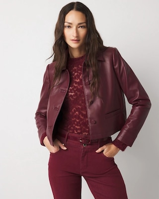 Button-Front Faux Leather Jacket