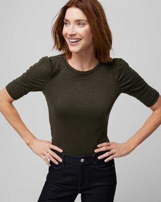 Shirred Sleeve Crewneck Tee