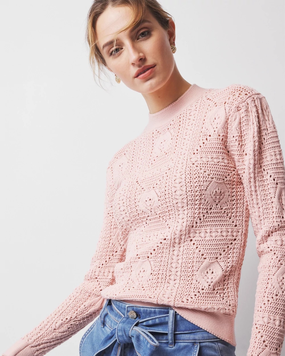 Mock Neck Pointelle Sweater
