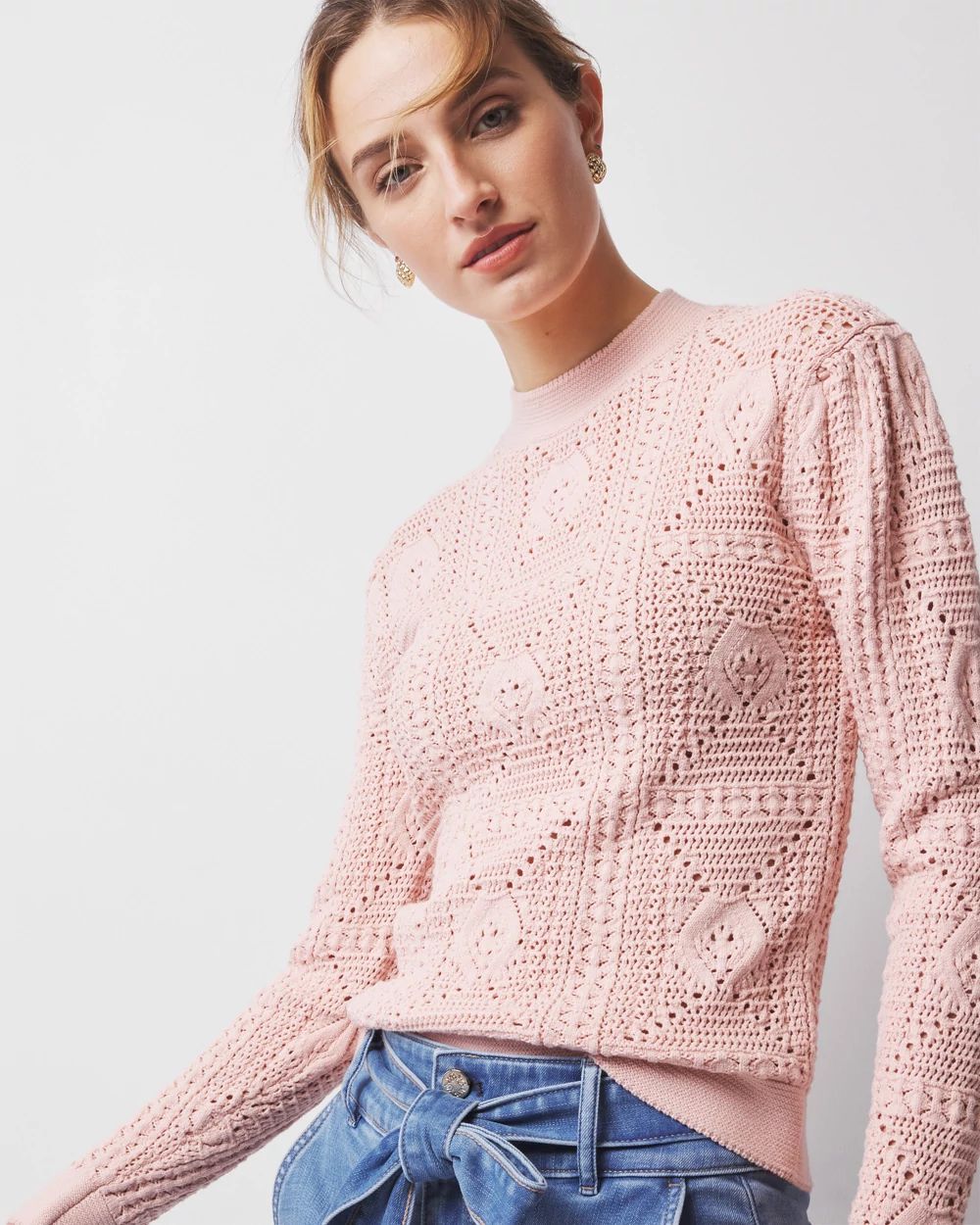 Mock Neck Pointelle Sweater click to view larger image.