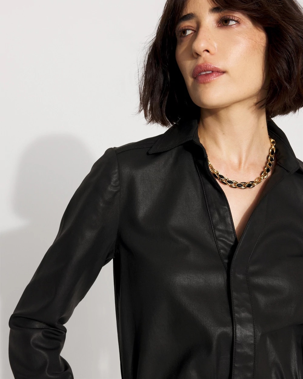 Petite Belted Coated Denim Dress