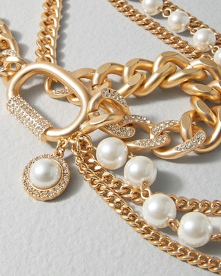 Goldtone + Faux Pearl Necklace click to view larger image.
