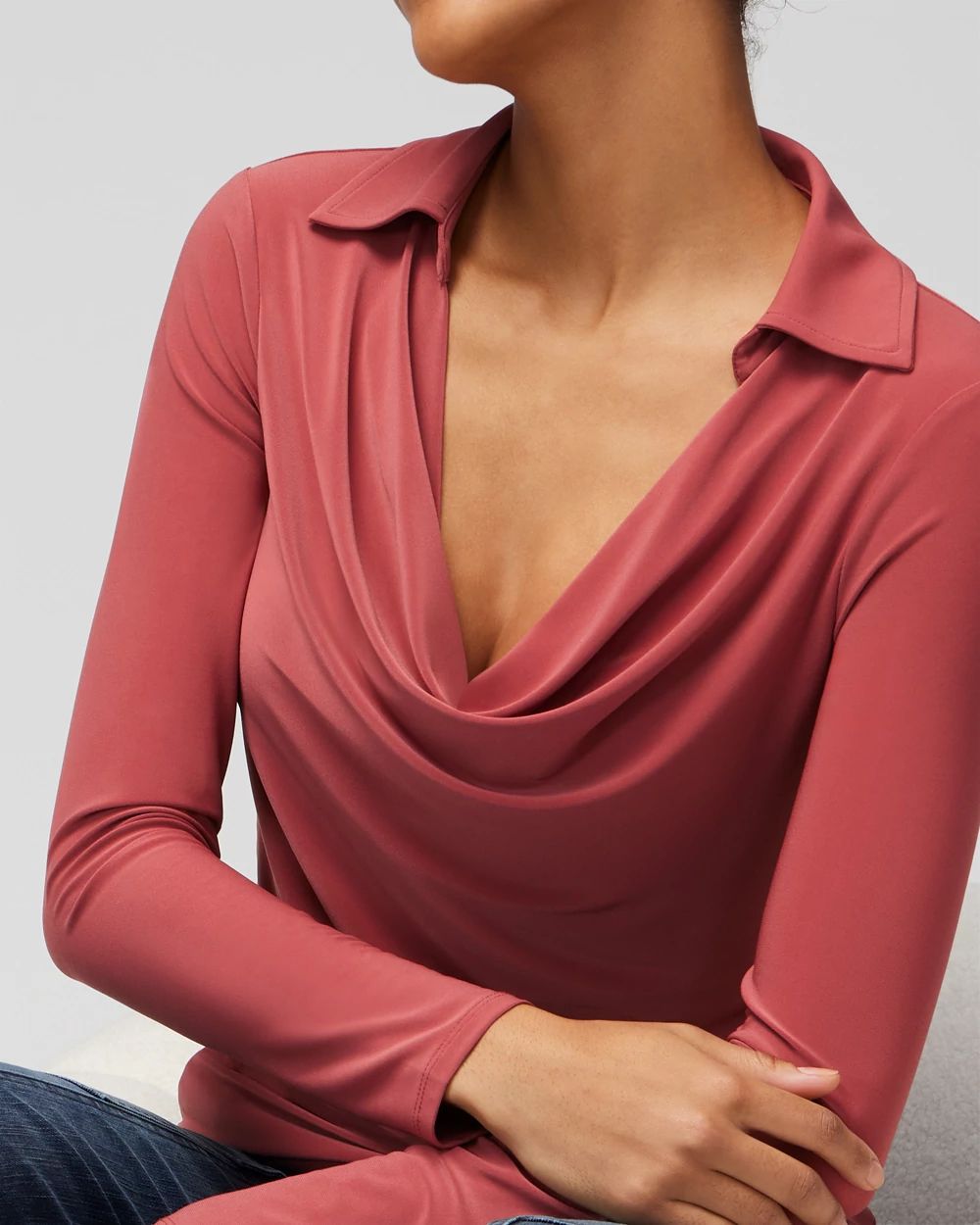 Collar Cowl Neck Long Sleeve Top