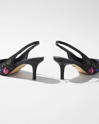 Floral Embroidered Slingback Heels