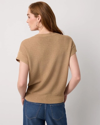 Petite Metallic Stitch Short Sleeve Pullover click to view larger image.