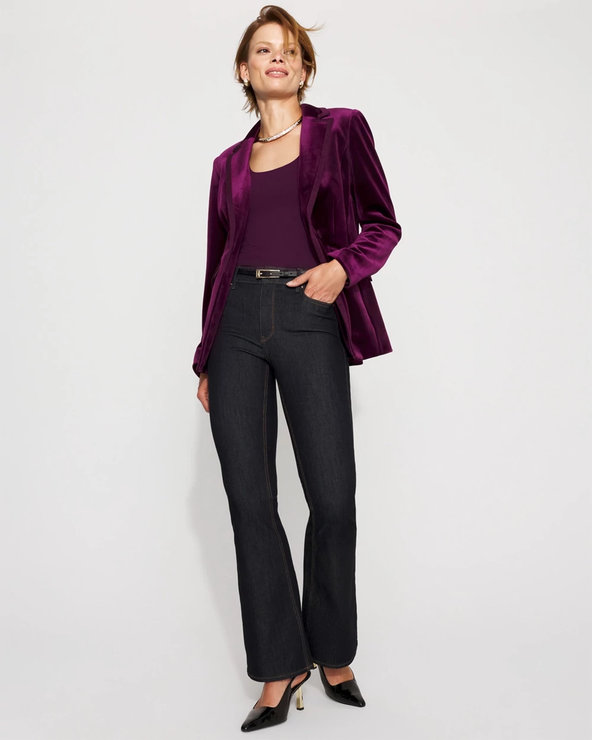 White House Black Market One-button Velvet Blazer In Purple