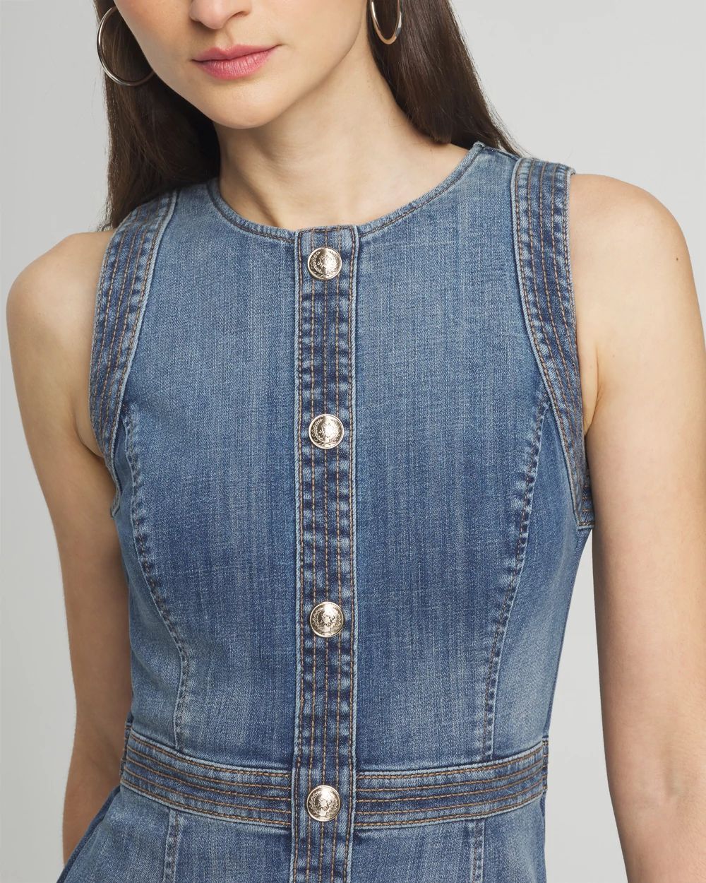 Sleeveless Denim Crest Sheath Dress