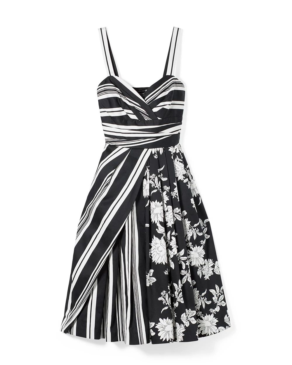 Black White Poplin Fit Flare Dress