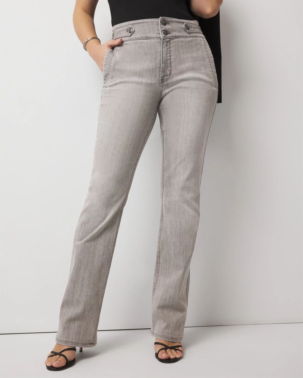 Curvy Extra High-Rise Novelty Button Bootcut Jeans
