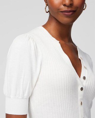 Elbow Sleeve Cashmere Blend Puff Henley Sweater