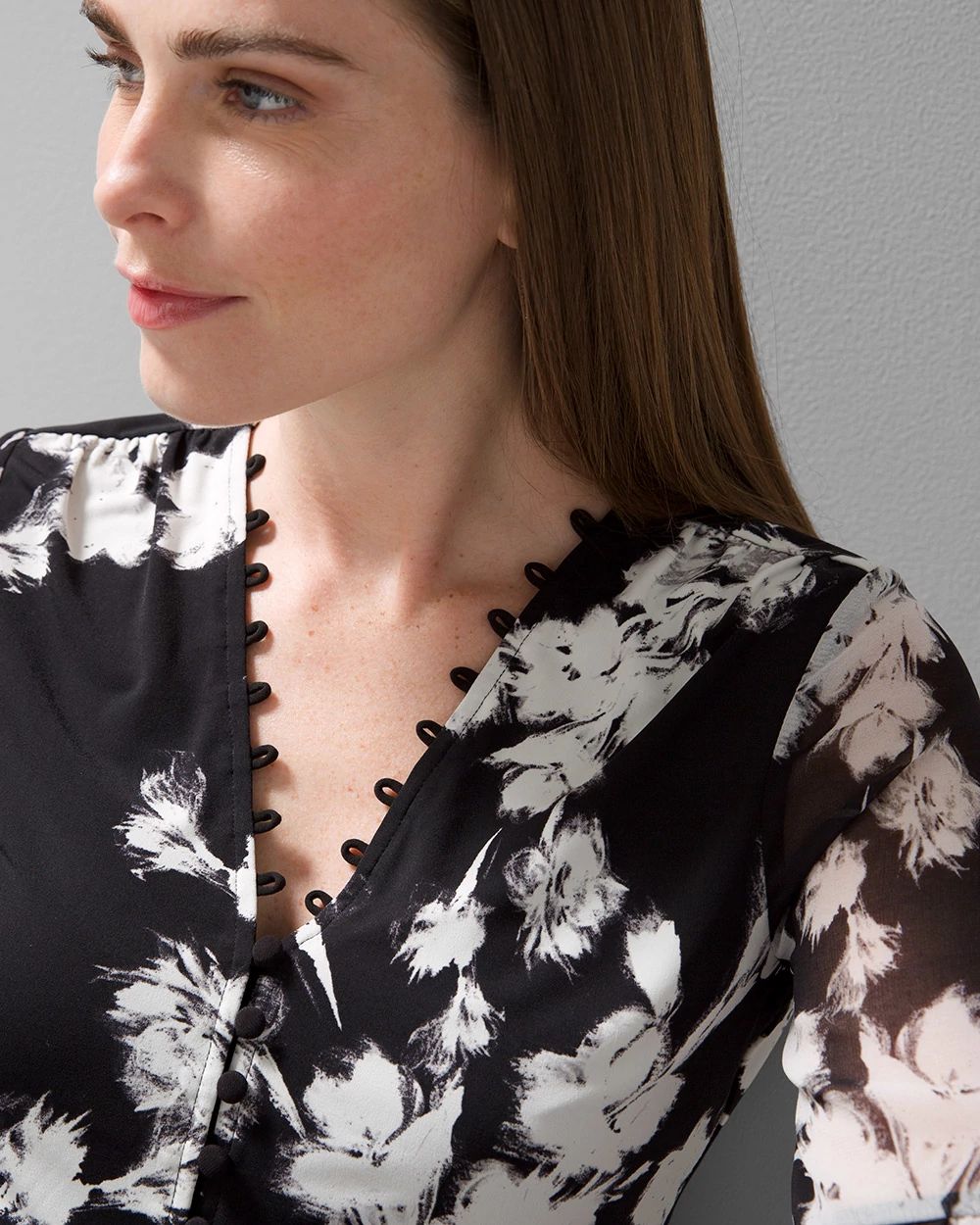 Matte Jersey Floral Sheer Sleeve Blouse