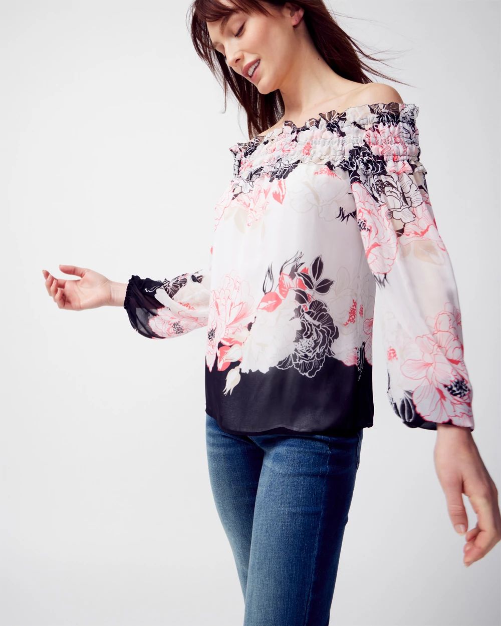 Long-Sleeve Off the Shoulder Ruffle Blouse