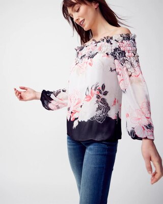 Long-Sleeve Off the Shoulder Ruffle Blouse