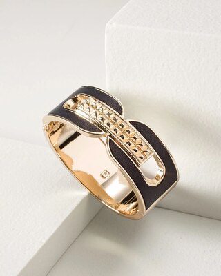 Goldtone Studded Black Leather Cuff