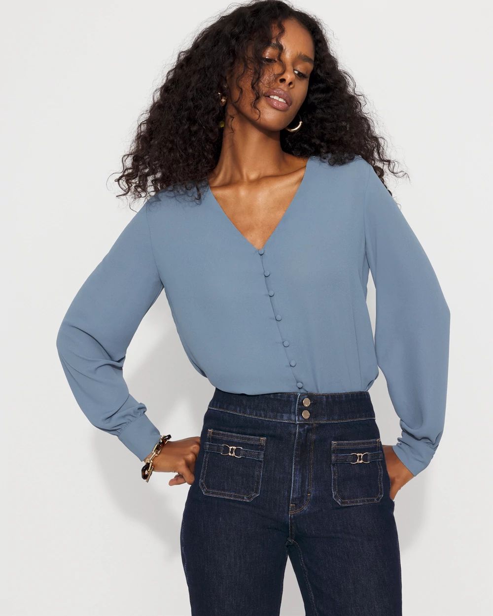 Long-Sleeve Button-Up Blouse