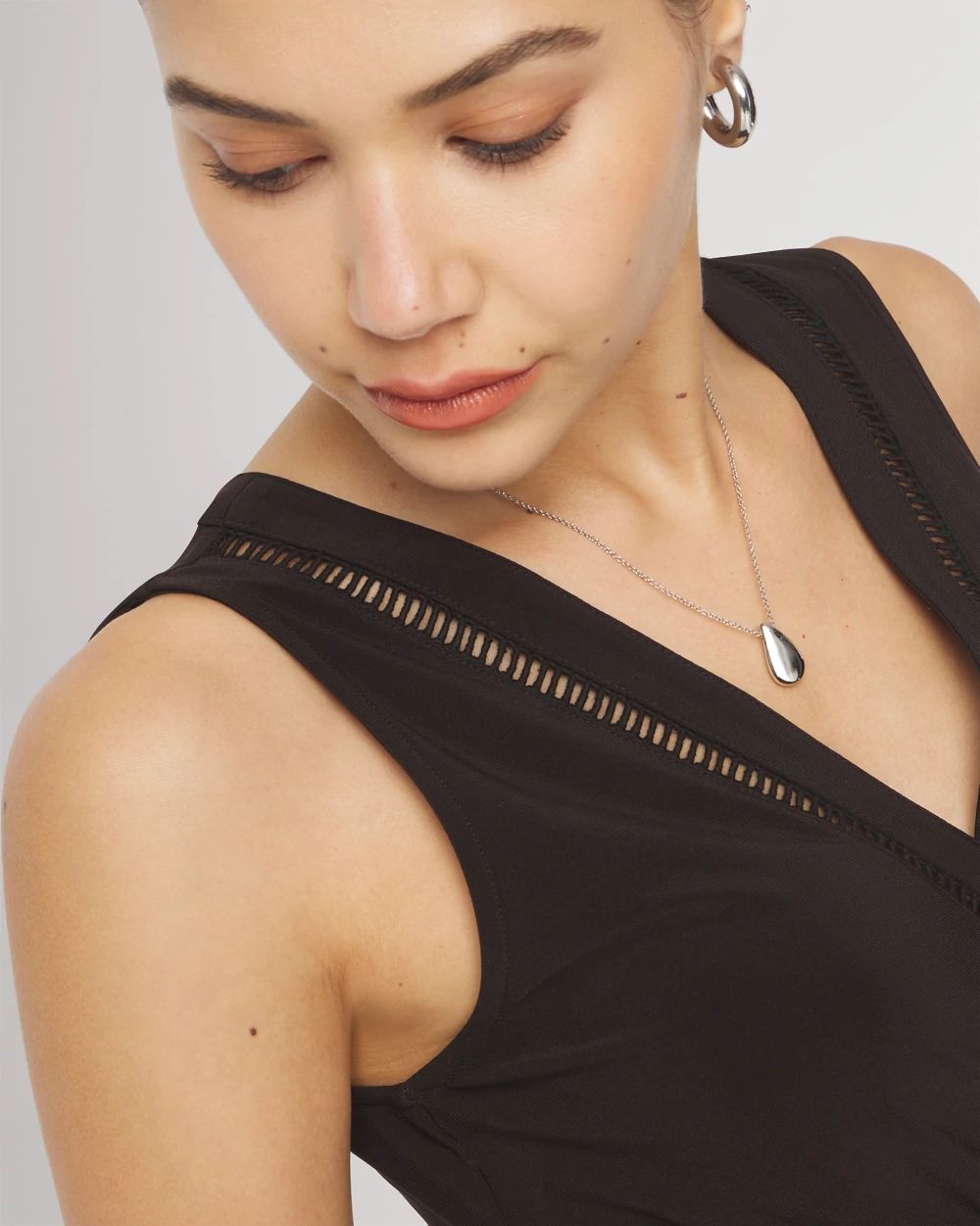 Matte Jersey Ladder Trim Peplum Top click to view larger image.