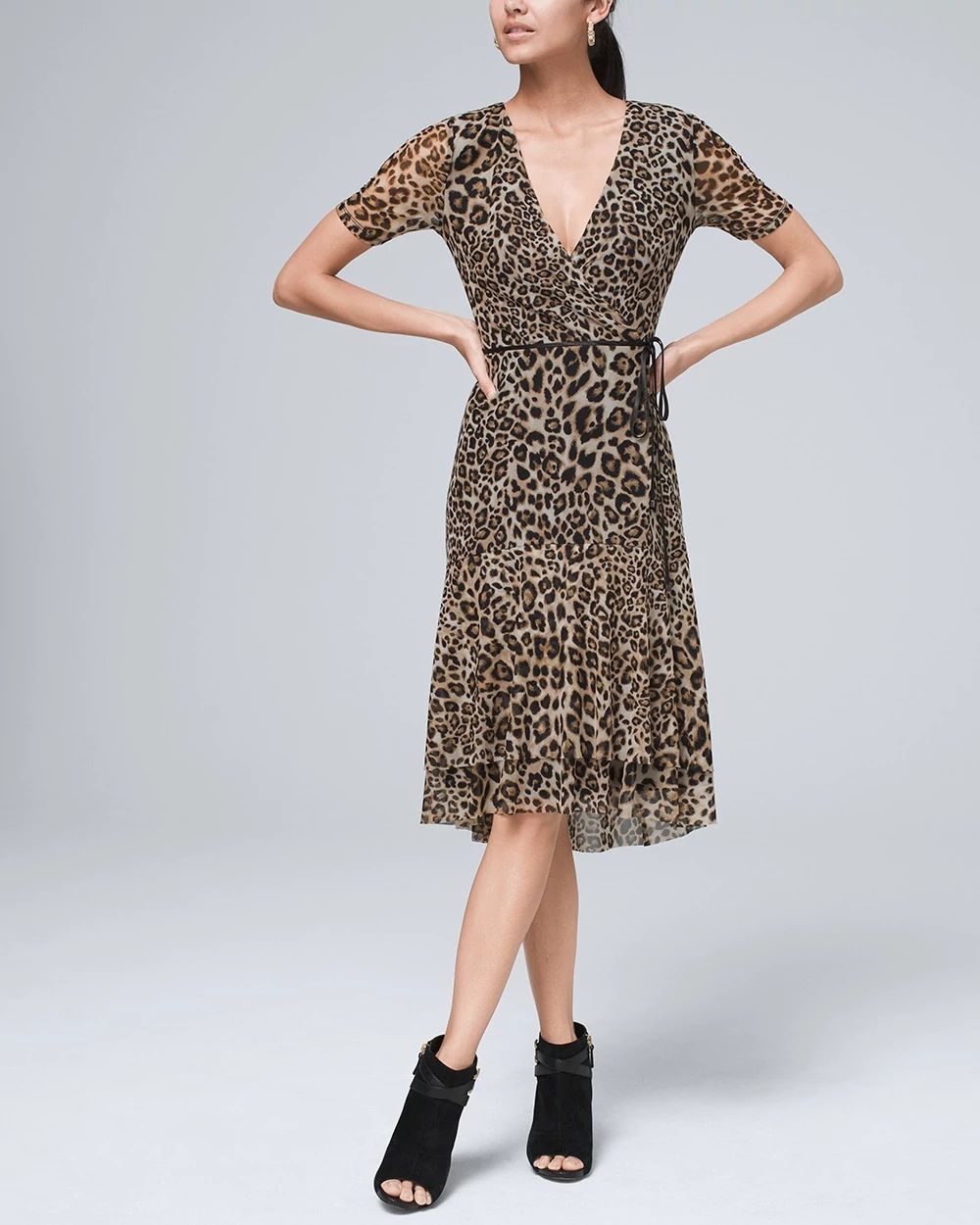 Leopard-Print Mesh Wrap Dress