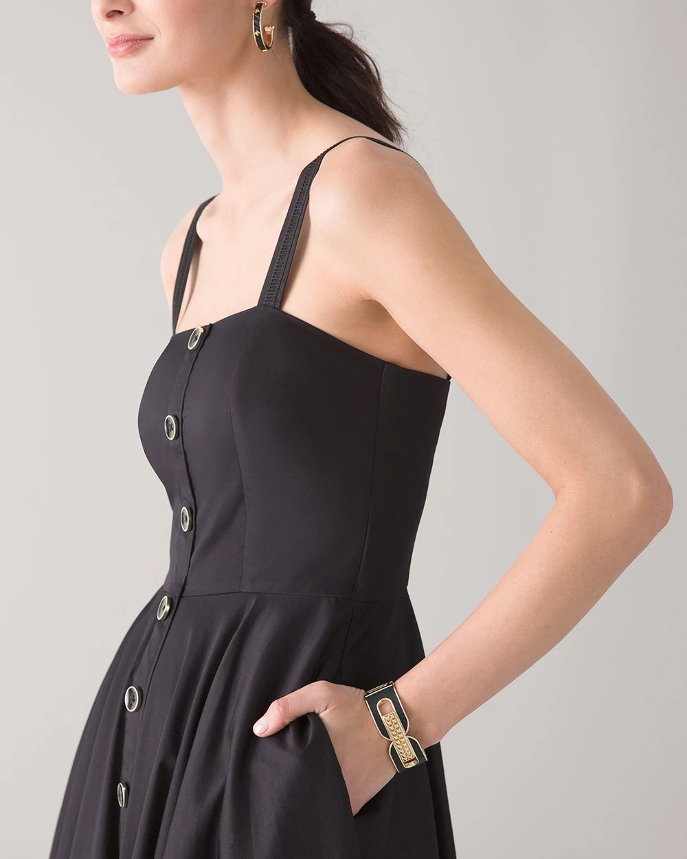 Button front fit and flare dress new arrivals
