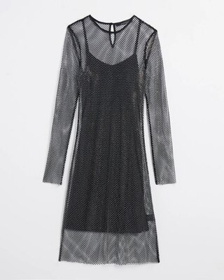 Long Sleeve Crystal Mesh Mini Dress