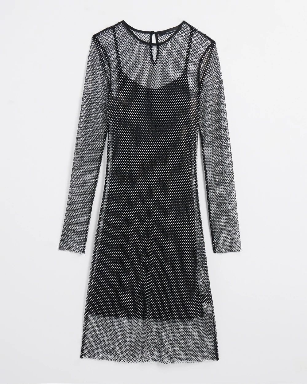 Long Sleeve Crystal Mesh Mini Dress click to view larger image.