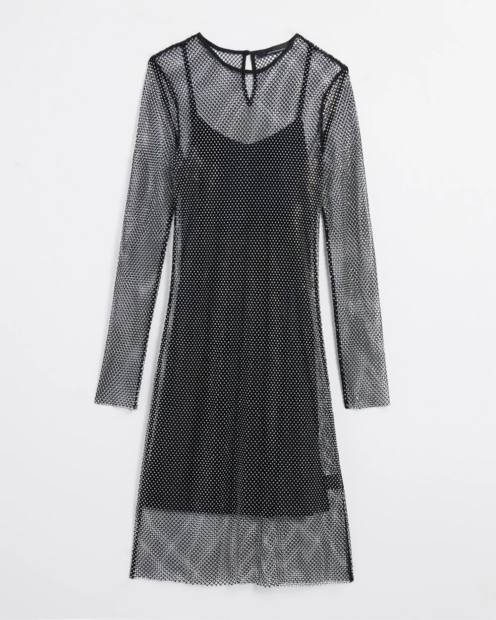 Long Sleeve Crystal Mesh Mini Dress