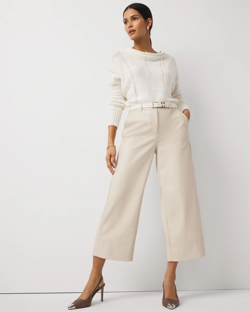 Faux Leather Wide Leg Crop Pant