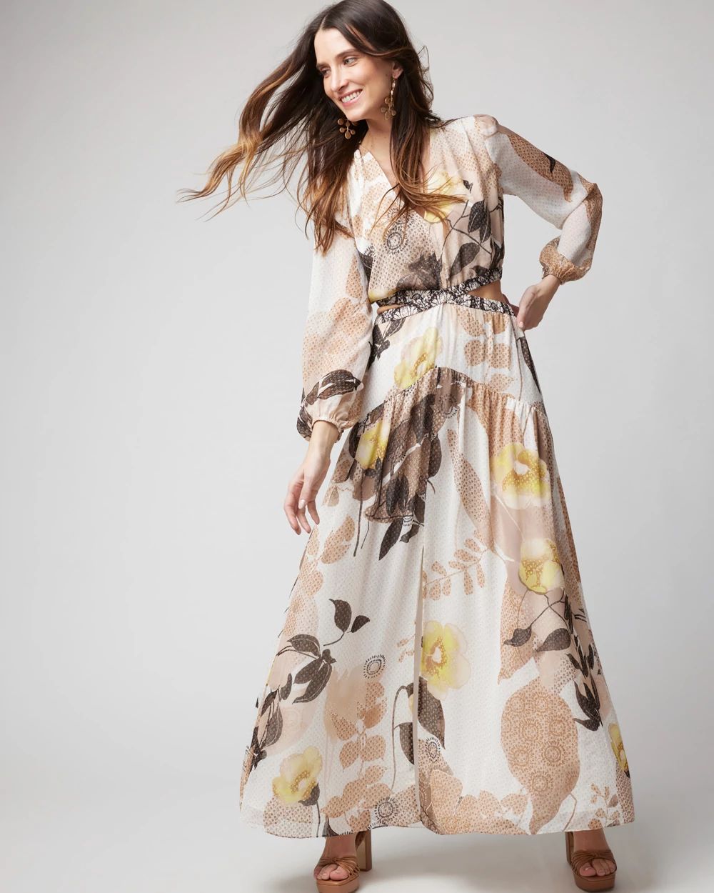 Long-Sleeve Cutout Maxi Dress