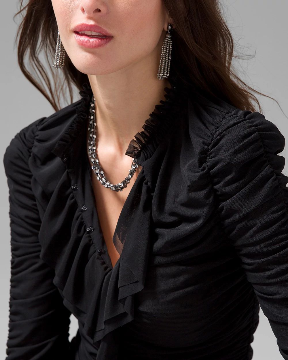 Ruching & Ruffle Mesh Blouse